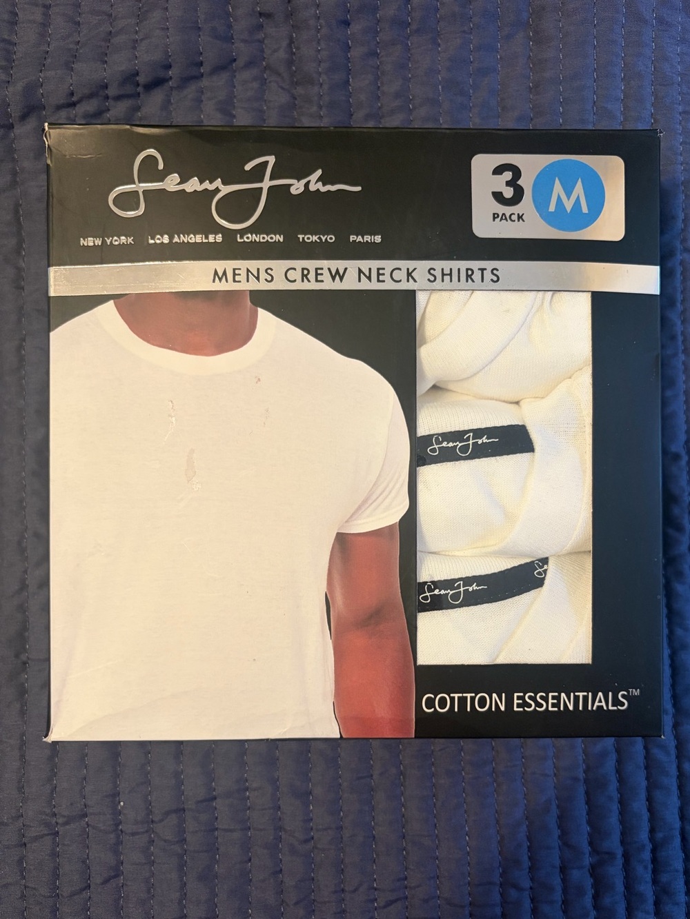 Sean John Men's White Crew Neck Cotton Shirts - 3 Pack